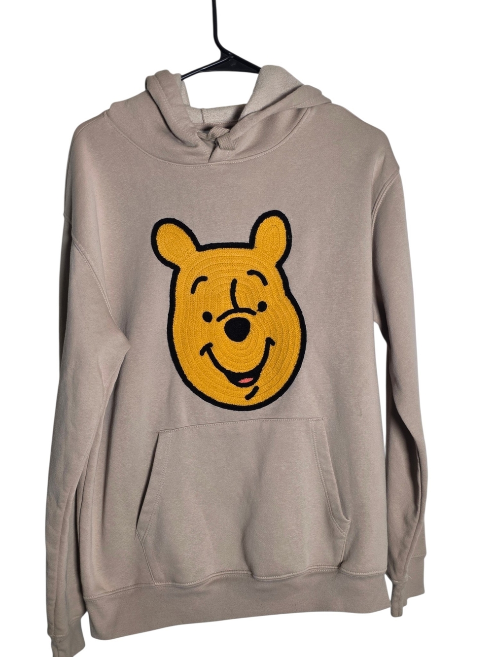 Disney Winnie the Pooh Sand Tan Coiled Chain Stitch Embroidered Patch Hoodie L